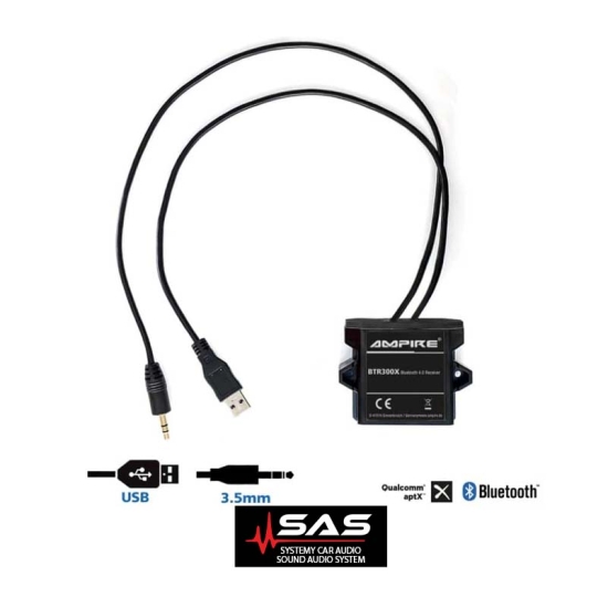 Adapter Bluetooth Ampire BTR300X Odbiornik Bluetooth z aptX® do bezprzewodowego, strumieniowego przesyłania audio Bluetooth A2DP.